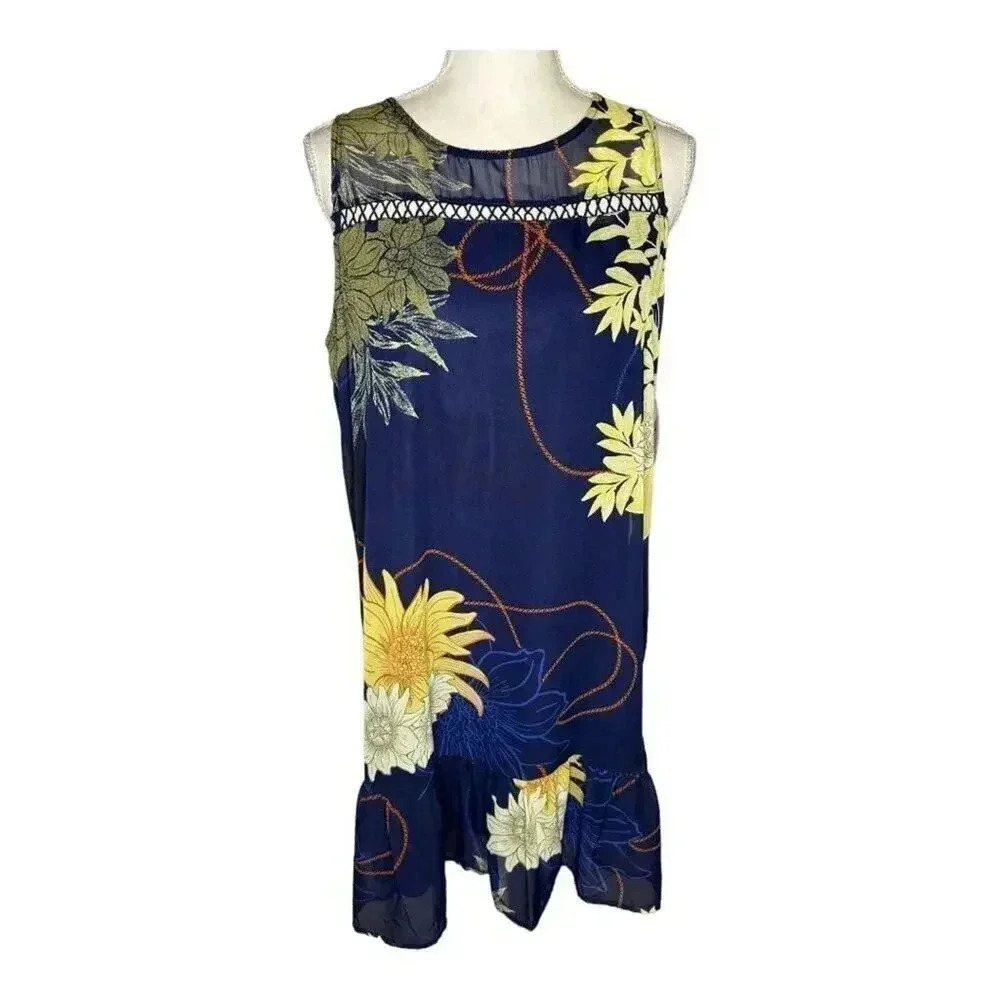 Harlow & Rose Women’s Medium Lightweight Navy Sleeveless Floral‎ Dress NEW NWT
